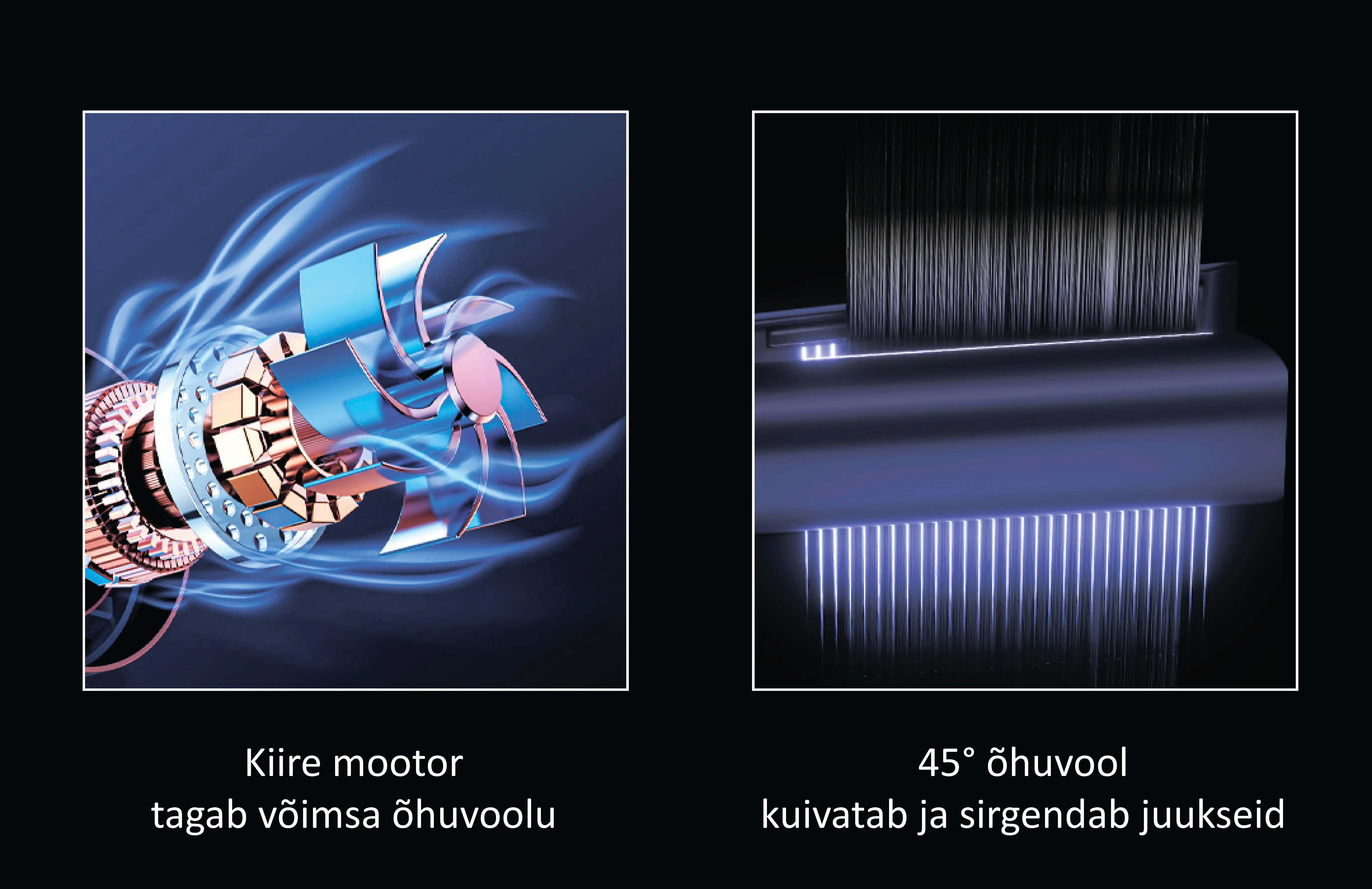 Kiire kiirusega mootor tagab võimsa 45-kraadise õhuvoolu, mis kuivatab ja sirgendab juukseid - Daiwall AirStrait DF-08 föön ja sirgendaja